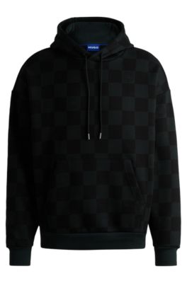 HUGO Loose fit hoodie in cotton terry with checkerboard print