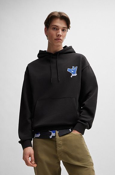 Cotton-terry hoodie with new-season logo artwork, Black