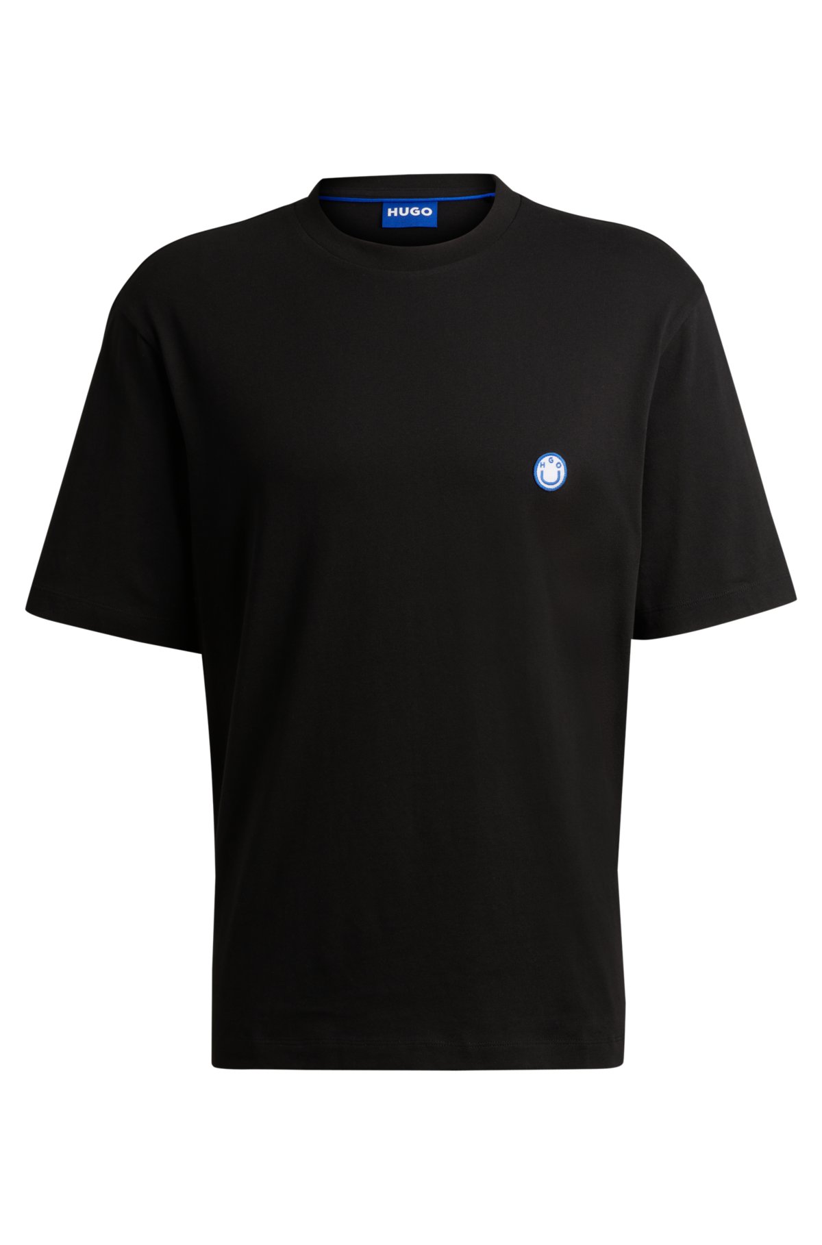 Cotton-jersey T-shirt with smiley-face logo, Black