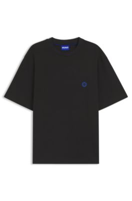 Hugo Boss Tシャツ HUGO - Cotton-jersey T-shirt with logo label - Black
