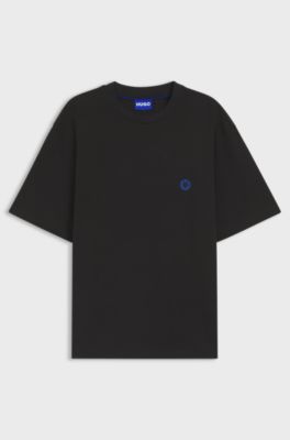 Cotton-jersey T-shirt with Happy HUGO logo, Black
