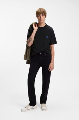Logo-patch T-shirt in mid-weight cotton, Black