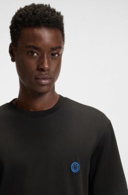 Cotton-jersey T-shirt with Happy HUGO logo, Black
