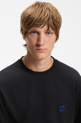 Logo-patch T-shirt in mid-weight cotton, Black