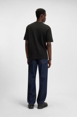 T-shirt in jersey di cotone con logo Happy HUGO, Nero