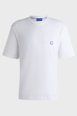 Cotton-jersey T-shirt with Happy HUGO logo, White