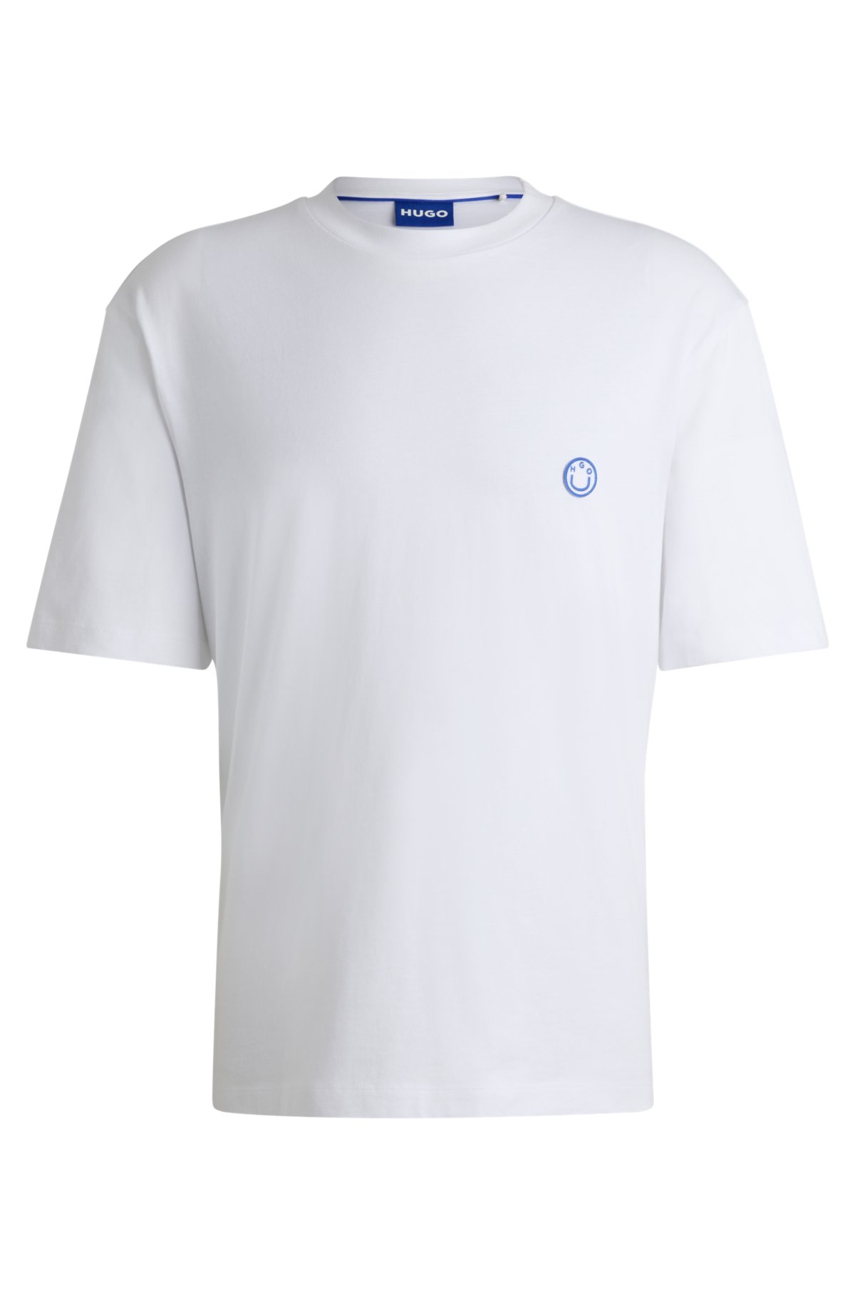 Cotton-jersey T-shirt with smiley-face logo, White