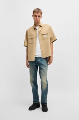 Cotton-jersey T-shirt with Happy HUGO logo, White