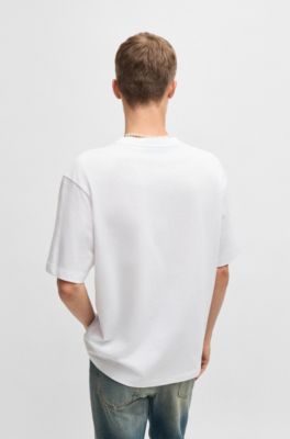Cotton-jersey T-shirt with Happy HUGO logo, White