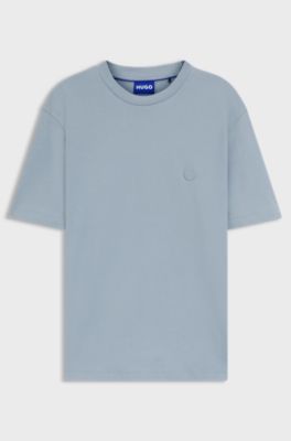 Cotton-jersey T-shirt with Happy HUGO logo, Light Blue