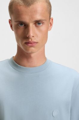 Cotton-jersey T-shirt with Happy HUGO logo, Light Blue