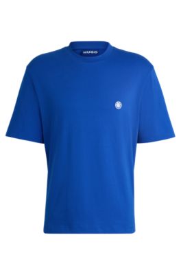 Cotton-jersey T-shirt with Happy HUGO logo, Light Blue
