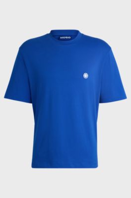Cotton-jersey T-shirt with Happy HUGO logo, Light Blue