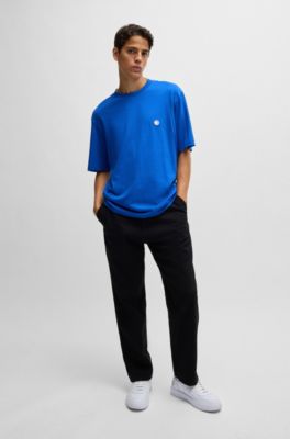 Cotton-jersey T-shirt with Happy HUGO logo, Light Blue