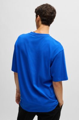 Cotton-jersey T-shirt with Happy HUGO logo, Light Blue