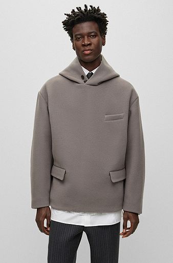 Regular-fit hooded jacket in virgin wool , Grey