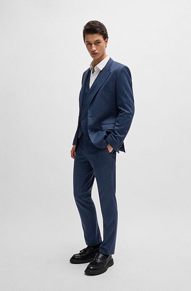 Slim-fit suit in checked jersey, Dark Blue