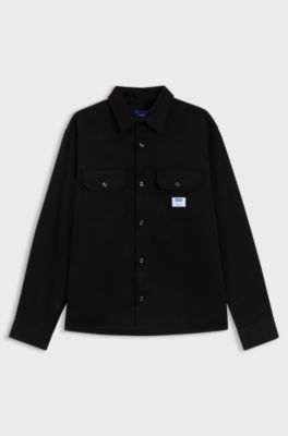 Cotton-twill shirt with logo label, Black