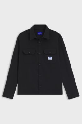 Oversized-fit workwear shirt in cotton twill, Black