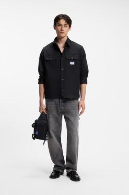 Oversized-fit workwear shirt in cotton twill, Black