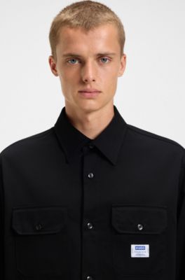 Cotton-twill shirt with logo label, Black