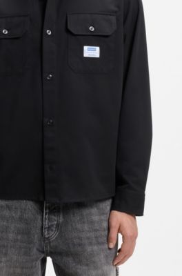 Oversized-fit workwear shirt in cotton twill, Black