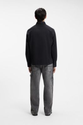 Oversized-fit workwear shirt in cotton twill, Black