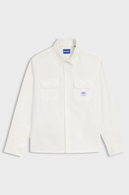 Cotton-twill shirt with logo label, White