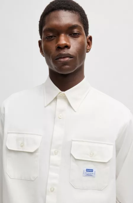 Cotton-twill shirt with logo label