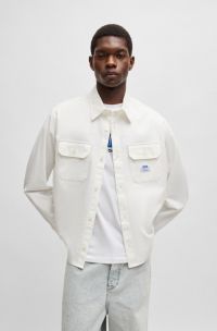 Cotton-twill shirt with logo label, White