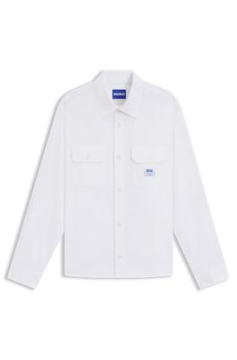 Chemise en twill de coton avec &eacute;tiquette logot&eacute;e, Blanc