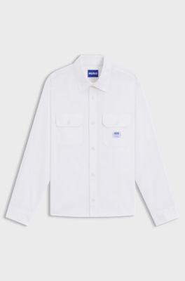 Chemise en twill de coton avec &eacute;tiquette logot&eacute;e, Blanc
