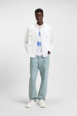 Cotton-twill shirt with logo label, White