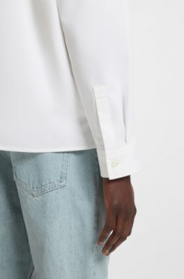 Cotton-twill shirt with logo label, White