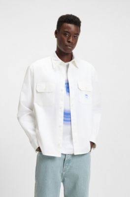 Cotton-twill shirt with logo label, White