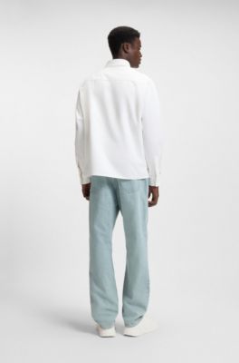 Chemise en twill de coton avec &eacute;tiquette logot&eacute;e, Blanc