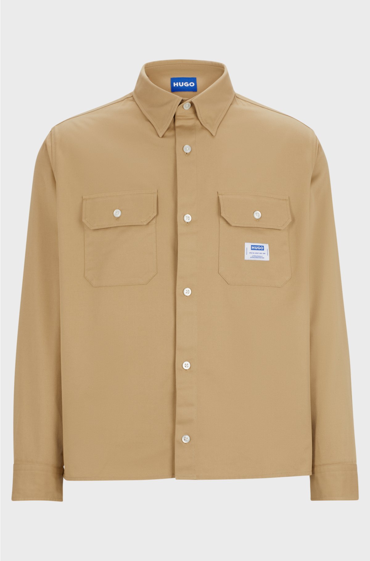 Cotton-twill shirt with logo label, Beige