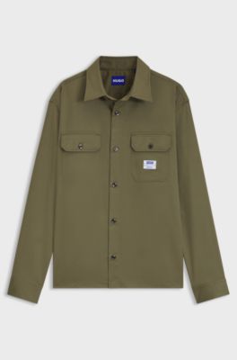Oversized-fit workwear shirt in cotton twill, Olive