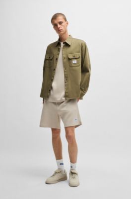 Cotton-twill shirt with logo label, Olive