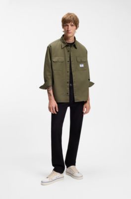Oversized-fit workwear shirt in cotton twill, Olive
