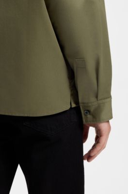 Oversized-fit workwear shirt in cotton twill, Olive