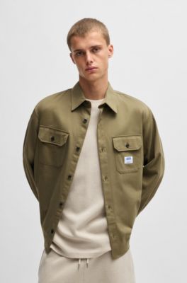 Cotton-twill shirt with logo label, Olive