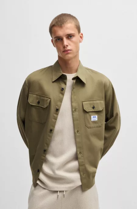 Cotton-twill shirt with logo label