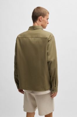 Cotton-twill shirt with logo label, Olive
