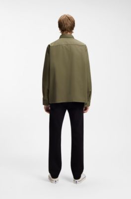 Oversized-fit workwear shirt in cotton twill, Olive