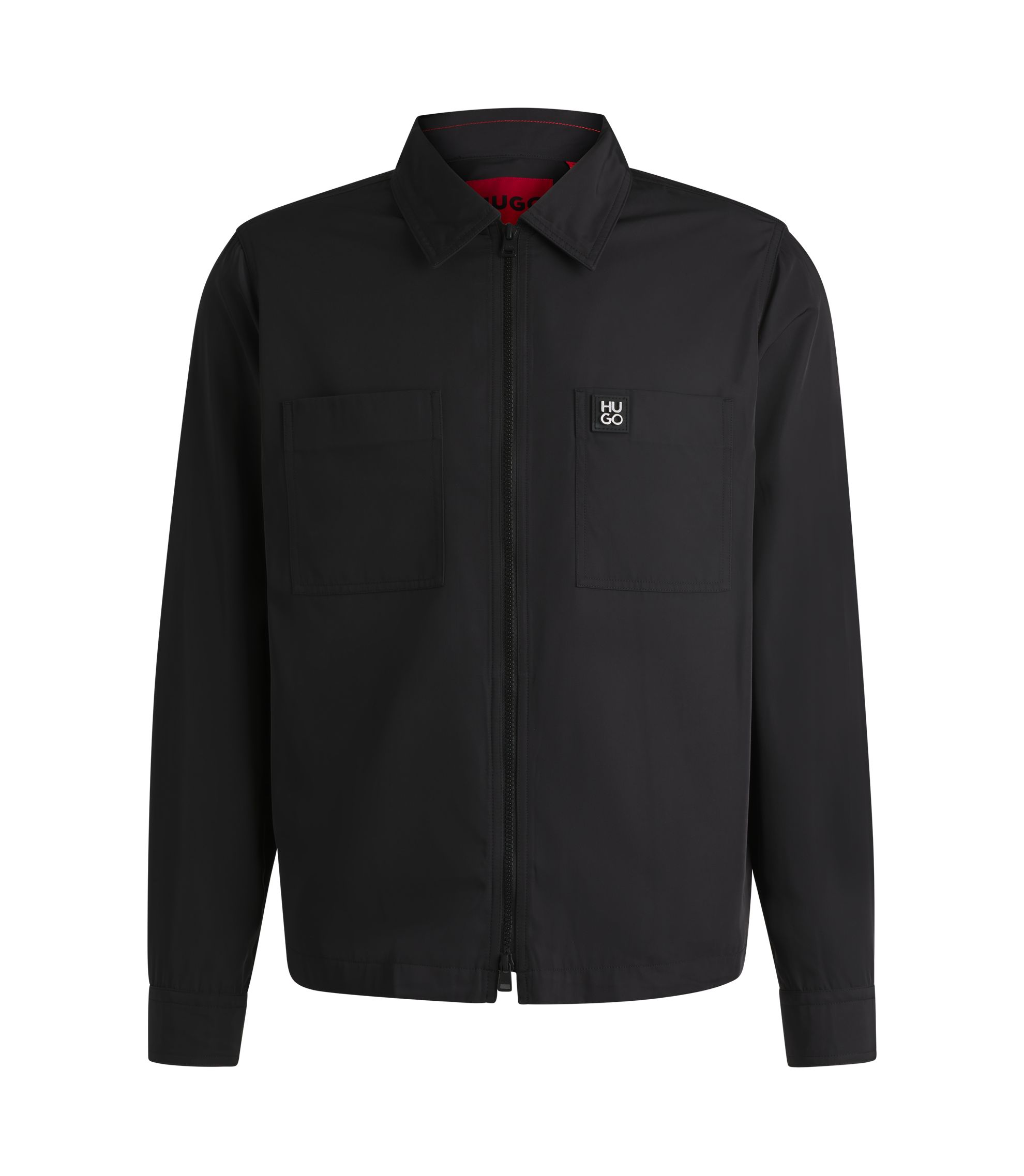 HUGO - Oversized-fit zip-up shirt jacket with metal logo detail