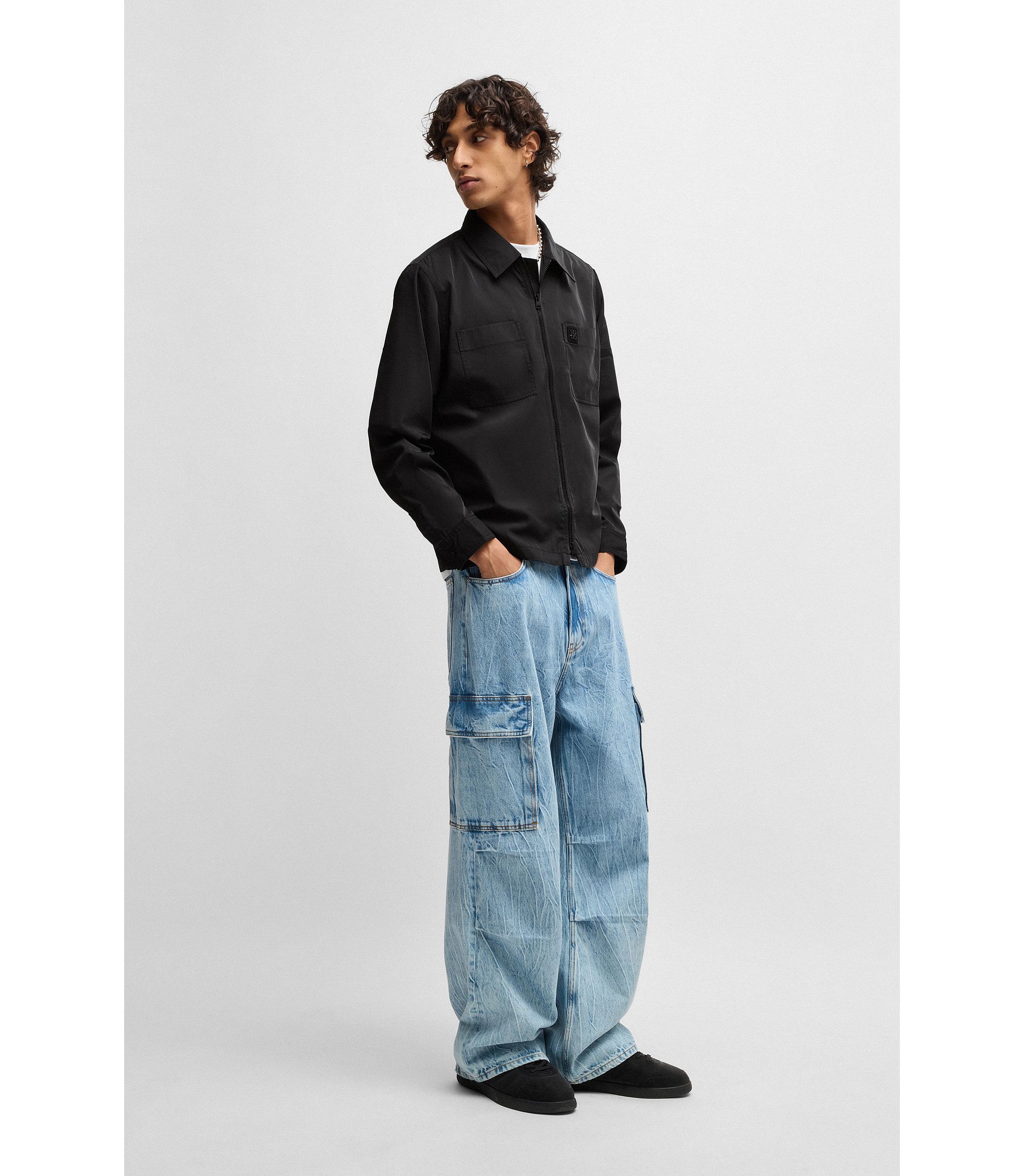 HUGO - Oversized-fit zip-up shirt jacket with metal logo HUGO - Oversized-fit zip-up shirt jacket with metal logo