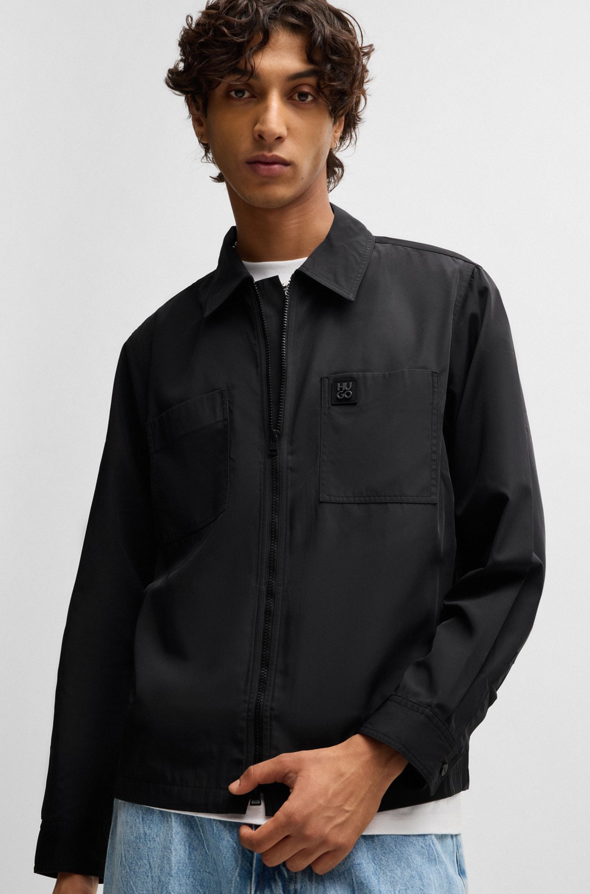 HUGO - Oversized-fit zip-up shirt jacket with metal logo HUGO - Oversized-fit zip-up shirt jacket with metal logo