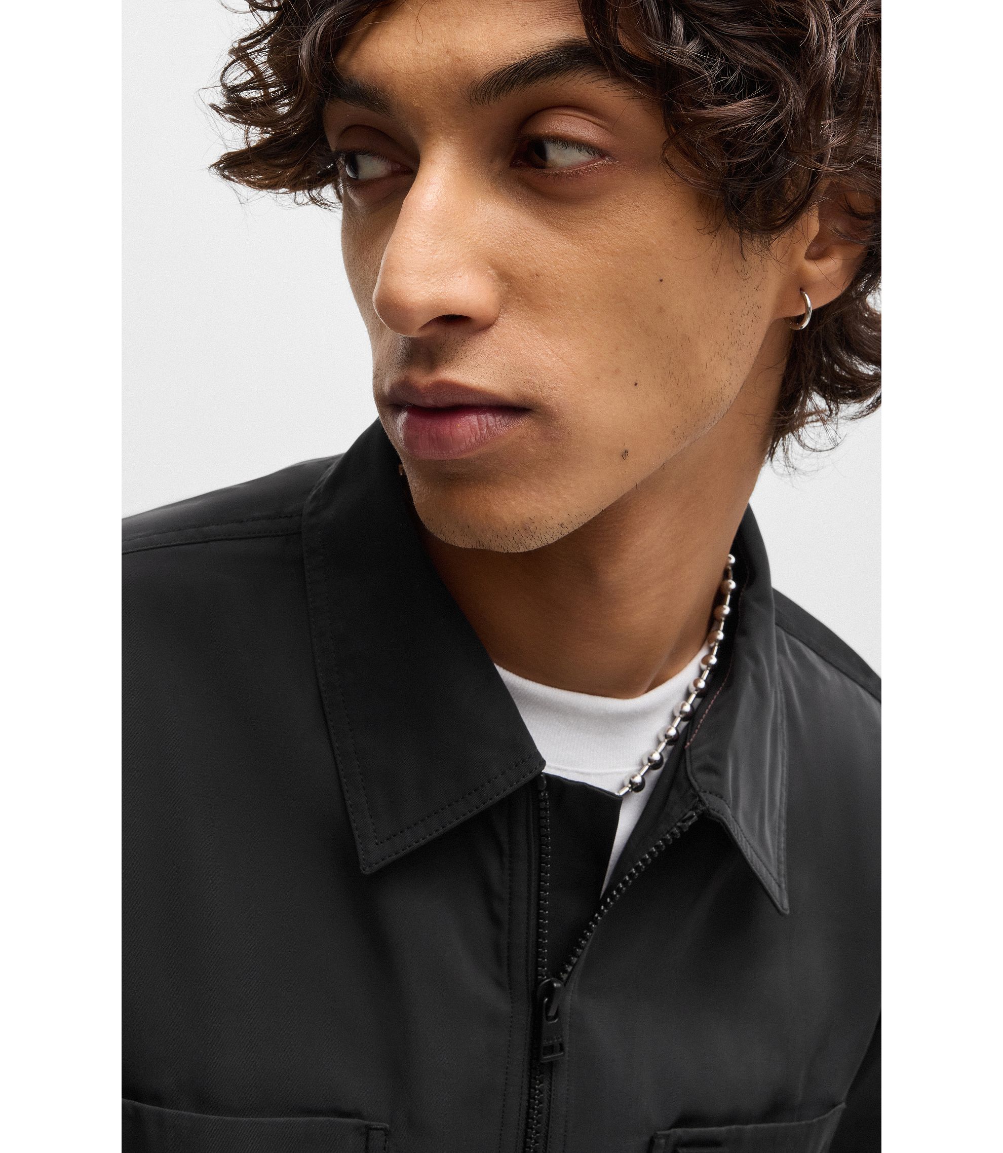 HUGO - Oversized-fit zip-up shirt jacket with metal logo HUGO - Oversized-fit zip-up shirt jacket with metal logo