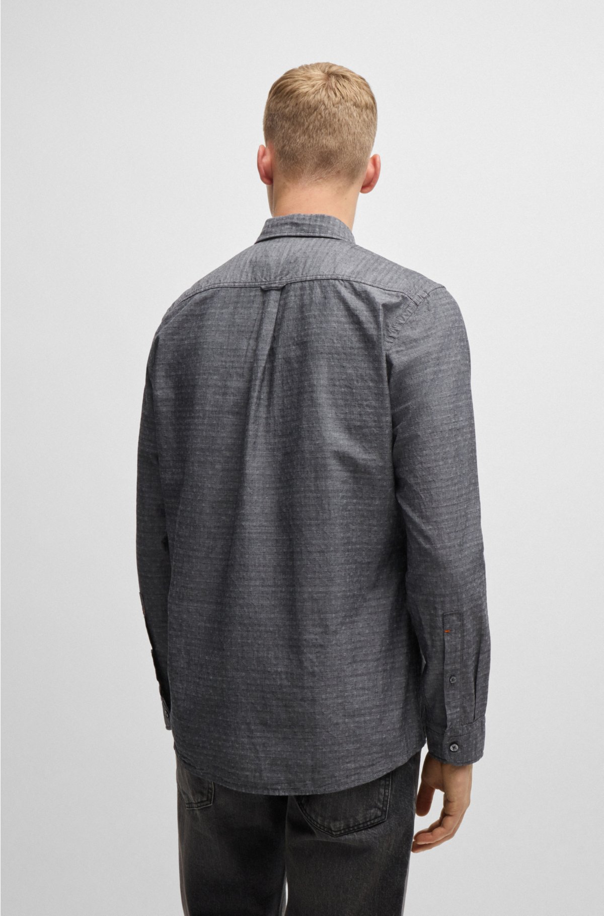 Button-down regular-fit shirt in cotton dobby, Black